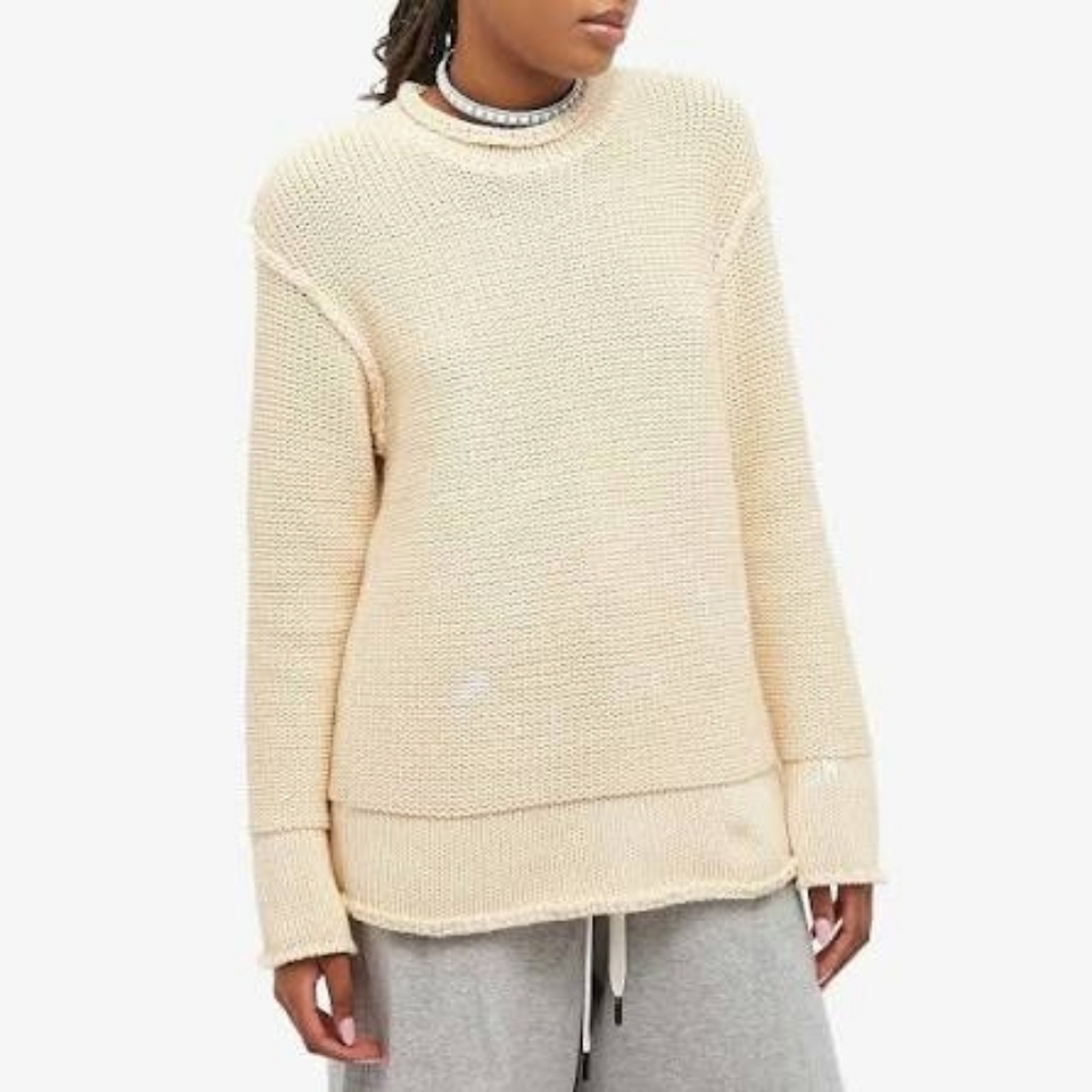 Nwt R13 Boxy Sweater With Rolled Edges Paint Splatter Cream Knit